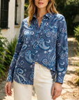 Paisley Print Roll-Tab Sleeve Button-Up Shirt