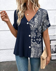 Paisley Colorblock V-Neck Top
