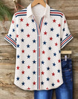Patriotic Star Print Collared Shirt