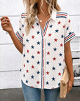 Patriotic Star Print Collared Shirt