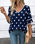 Polka Dot Flutter Sleeve V-Neck Tee