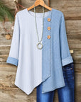Striped Asymmetrical Button Tunic