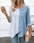 Striped Asymmetrical Button Tunic