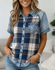 Plaid Denim Trim Short Sleeve Shirt