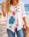 Asymmetrical Floral Button Tunic Top
