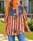 Patriotic Floral Stripe Babydoll Top