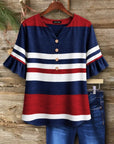 Patriotic Stripe Ruffle Sleeve Tunic