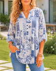 Patchwork V-Neck Peplum Blouse