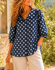 Polka Dot Peter Pan Collar Puff Sleeve Top