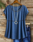 Denim Eyelet Trim Cap Sleeve Top