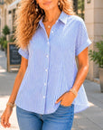 Striped Roll Sleeve Button-Up Shirt