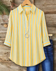 Roll-Tab Sleeve Vertical Stripe Button Shirt