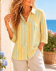 Roll-Tab Sleeve Vertical Stripe Button Shirt