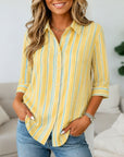 Roll-Tab Sleeve Vertical Stripe Button Shirt