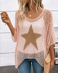 Open-Knit Star Patch Crochet Sweater Top