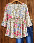 Lace Trim Floral Peplum Blouse