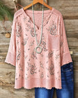 Patchwork Mesh Trim Paisley Top - Blush