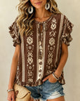 Ruffle Sleeve Boho Print Top
