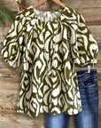 Olive Wild Bloom Bubble Sleeve Blouse