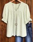Sage Picnic Gingham Blouse
