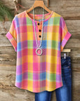 Rolled Cuff Henley Plaid Tee