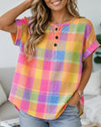 Rolled Cuff Henley Plaid Tee