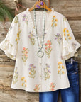 Ruffle V-Neck Floral Print Blouse