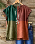 Color Block Patchwork Cap Sleeve Top