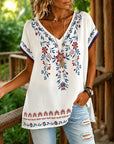 Floral Print V-Neck Cap Sleeve Top