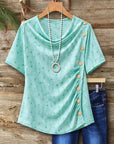Patchwork Cowl Neck Button Detail Top
