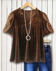 Floral Embroidery Velvet Puff Sleeve Top