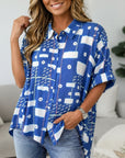 Abstract Print Roll-Tab Collar Shirt