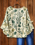 Botanical Floral Print Bell Sleeve Top