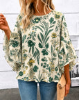 Botanical Floral Print Bell Sleeve Top