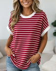 Classic Stripe Knit Contrast Trim Top