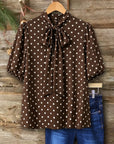 Polished Polka Dot Tie Neck Blouse