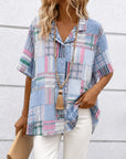 Vintage Patchwork Plaid Short Sleeve Shirt