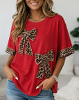 Playful Leopard Patchwork Bow Tee