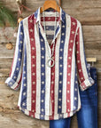 Vintage Star Stripe Print Tunic Shirt