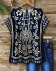 Floral Print Short Sleeve Tunic Top with Round Neck
