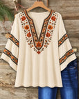 Floral Embroidery V Neck Tunic Top with Dolman Sleeve