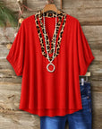 Leopard Patchwork V-Neck Puff Sleeve Tunic