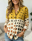Polka Dot Print Button Front Blouse