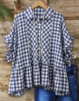 Gingham Print Ruffle Sleeve Babydoll Top