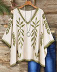 Leaf Print V-Neck Short Sleeve Tunic Top