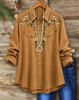 Western Style Floral Embroidery Denim Blouse