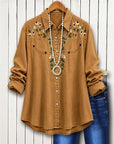 Western Style Floral Embroidery Denim Blouse