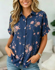 Floral Print Button Down Short Sleeve Shirt