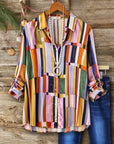 Color Block Stripe Print Button Down Shirt