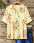 Floral Print Waffle Patchwork Top